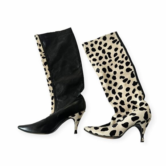 Vintage Rare Herbert Levine Dalmatian‎ print Cow Fur with Black Leather boots - Picture 3 of 15